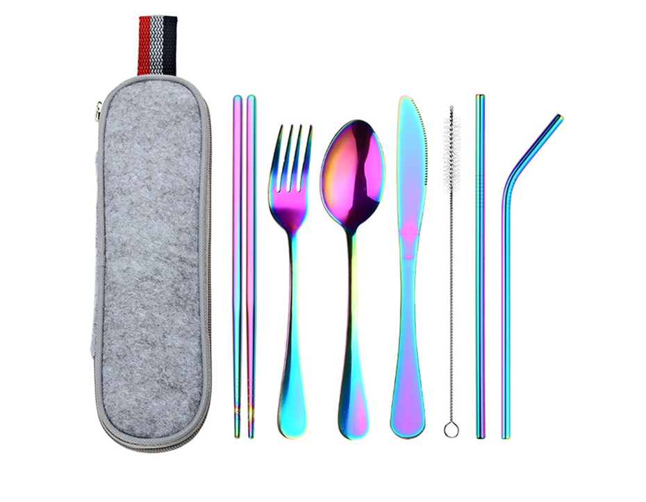 Stainless Steel Dinnerware 8 pcs Set with Portable Bag Stainless Steel Dinnerware 8 pcs Set with Portable Bag