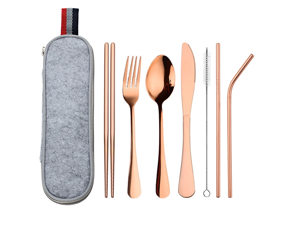 Stainless Steel Dinnerware 8 pcs Set with Portable Bag Stainless Steel Dinnerware 8 pcs Set with Portable Bag