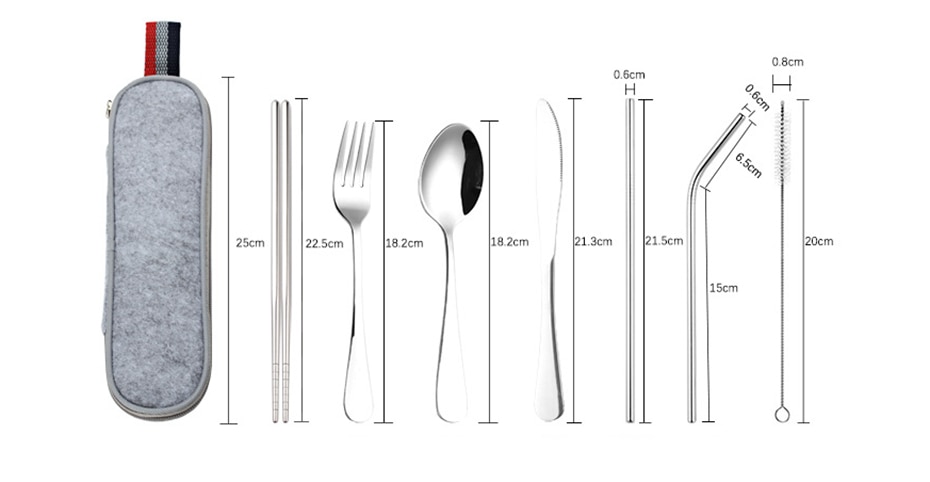 Stainless Steel Dinnerware 8 pcs Set with Portable Bag Stainless Steel Dinnerware 8 pcs Set with Portable Bag