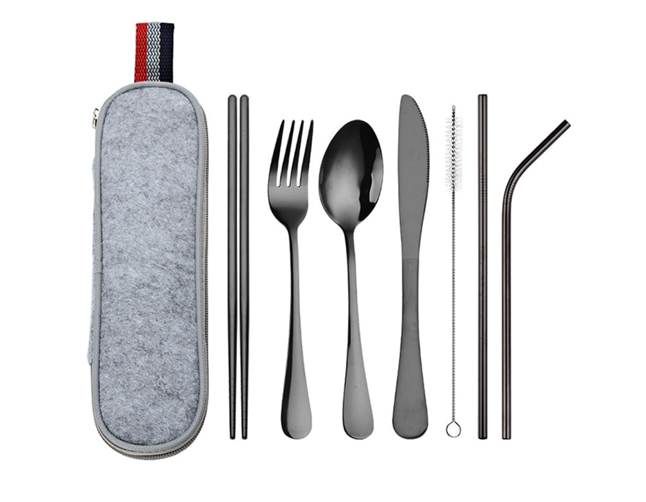 Stainless Steel Dinnerware 8 pcs Set with Portable Bag Stainless Steel Dinnerware 8 pcs Set with Portable Bag