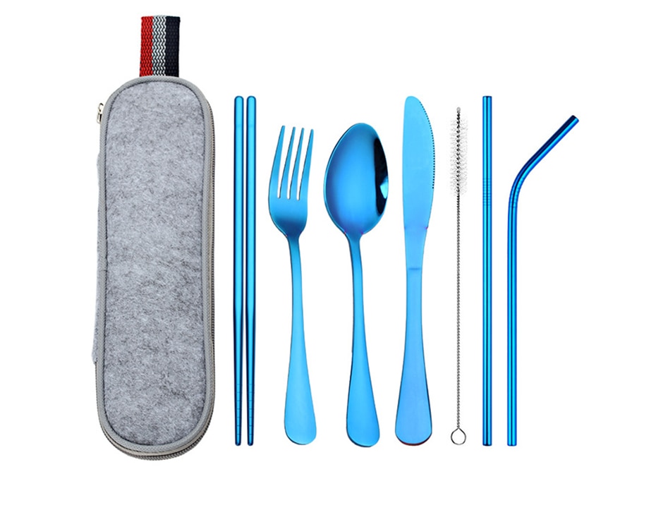 Stainless Steel Dinnerware 8 pcs Set with Portable Bag Stainless Steel Dinnerware 8 pcs Set with Portable Bag