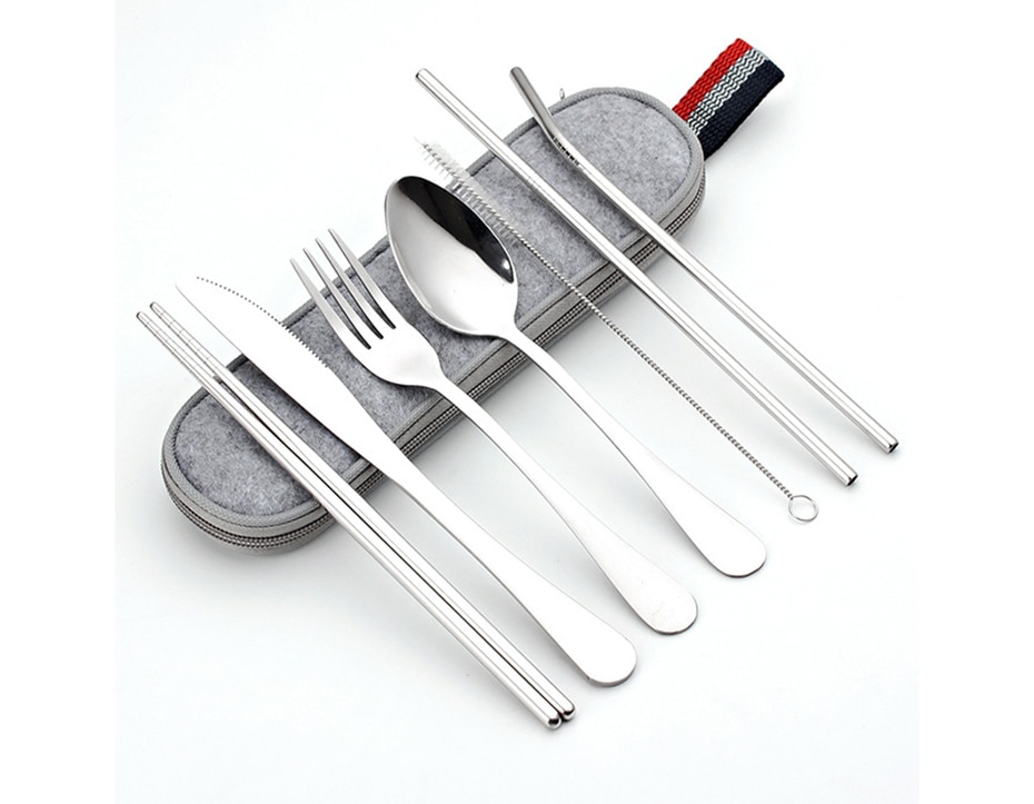 Stainless Steel Dinnerware 8 pcs Set with Portable Bag Stainless Steel Dinnerware 8 pcs Set with Portable Bag