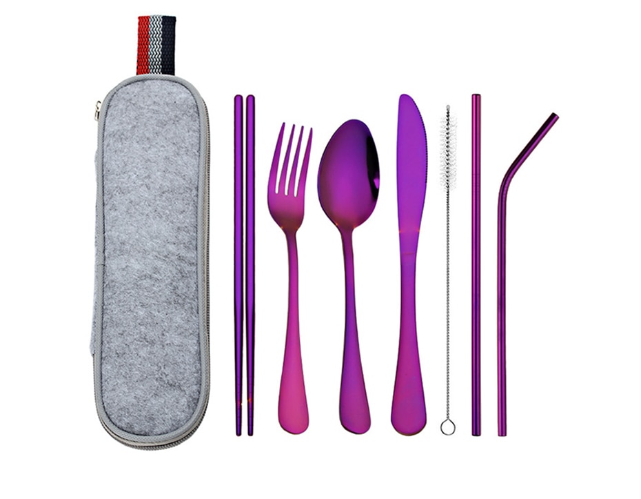 Stainless Steel Dinnerware 8 pcs Set with Portable Bag Stainless Steel Dinnerware 8 pcs Set with Portable Bag