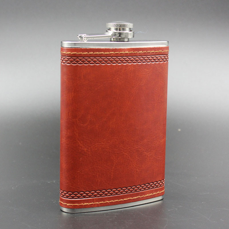 Leather Wrapped Hip Flask with Funnel