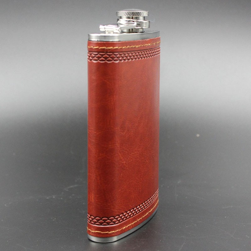 Leather Wrapped Hip Flask with Funnel